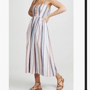 Free People Lilah Multi Striped Pleated Midi Dress, Size XS. Dress has pockets